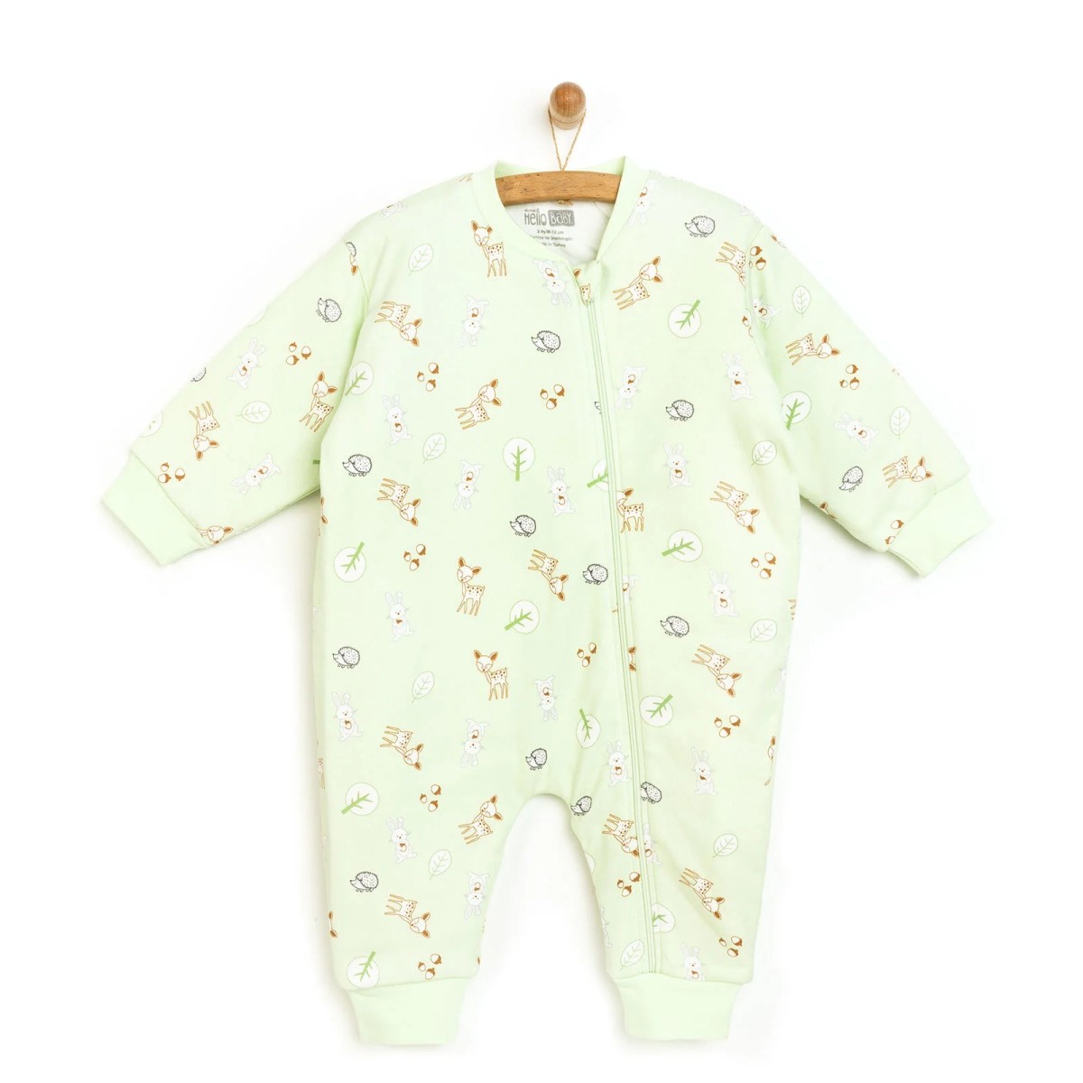 HelloBaby Kız Bebek Uyku Tulumu İnterlok Fermuarlı 2 TOG Bisiklet Yaka Ribanalı Paça Uzun Kol Açık Yeşil