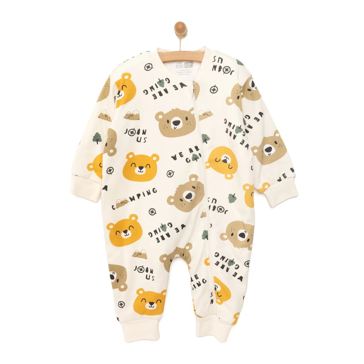 HelloBaby Erkek Bebek Uyku Tulumu Bisiklet Yaka Ribanalı Paça Bej
